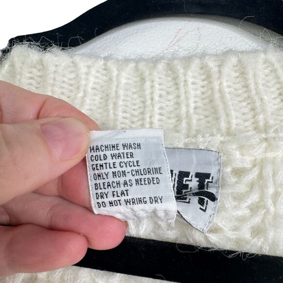 Vintage Croquet Club VTG Sweater Cream White Open Loose Knit DeepV Small Acrylic - Picture 5 of 8